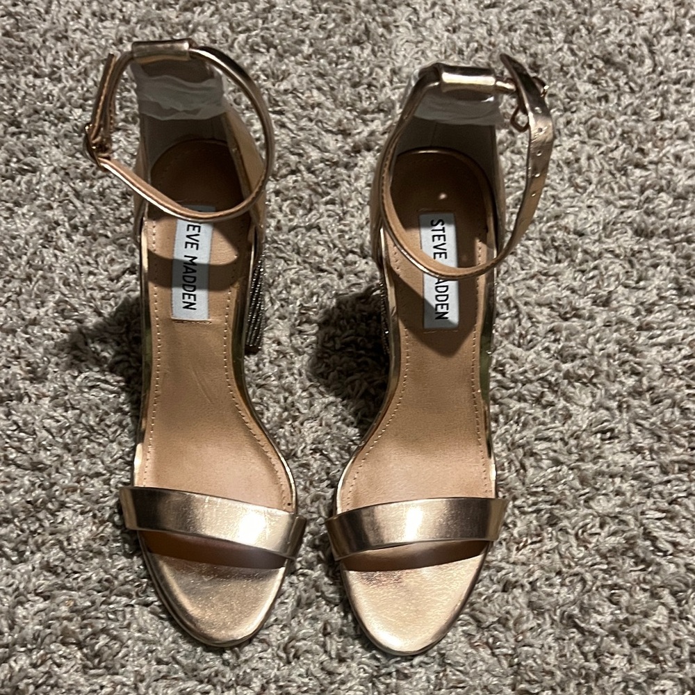 Steve Madden Rose Gold Ankle-Strap Block Heels